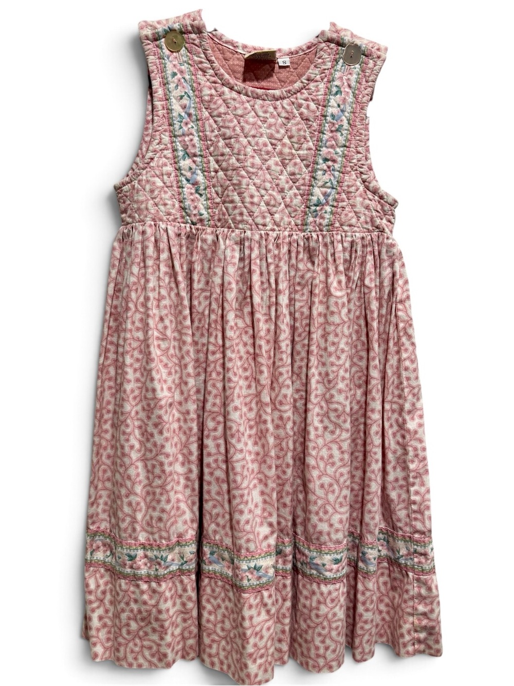 Vintage Vera Bradley Pink Floral Quilted Pinafore Prairie Dress Girls S